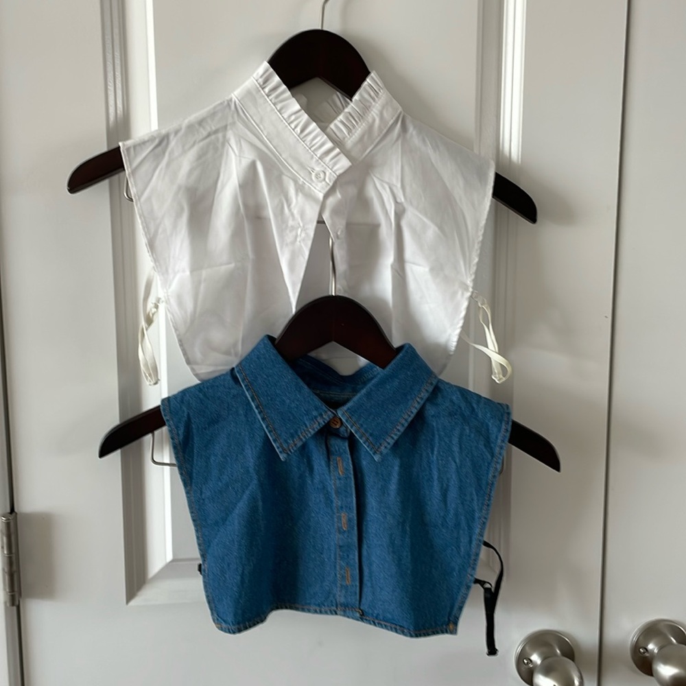 Set of 2 women’s Dickie Collars white ruffle neck and blue denim